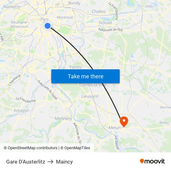 Gare D'Austerlitz to Maincy map