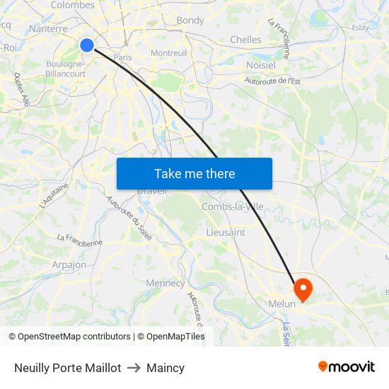 Neuilly Porte Maillot to Maincy map