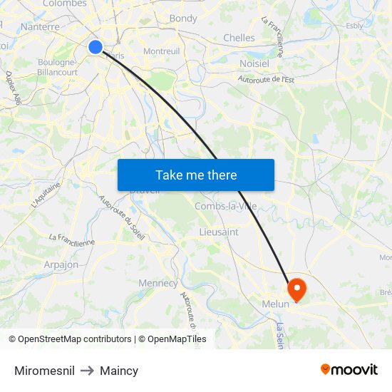 Miromesnil to Maincy map