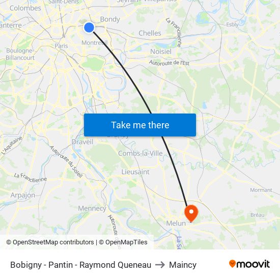 Bobigny - Pantin - Raymond Queneau to Maincy map