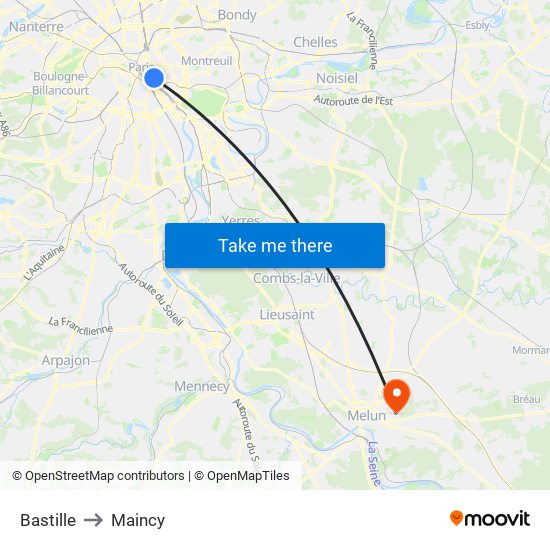 Bastille to Maincy map