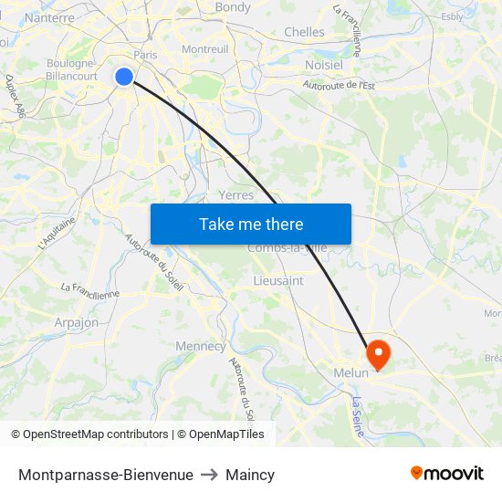 Montparnasse-Bienvenue to Maincy map