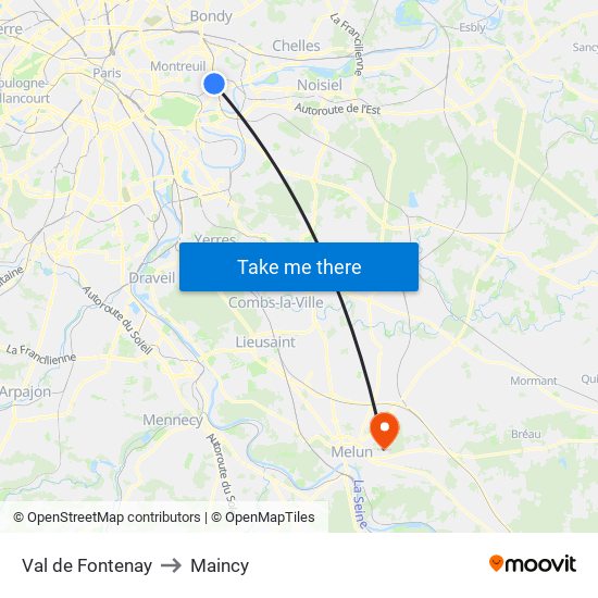 Val de Fontenay to Maincy map