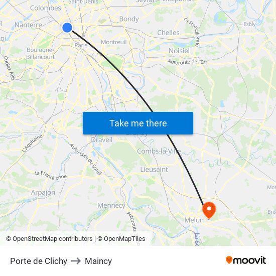 Porte de Clichy to Maincy map