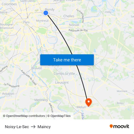 Noisy-Le-Sec to Maincy map
