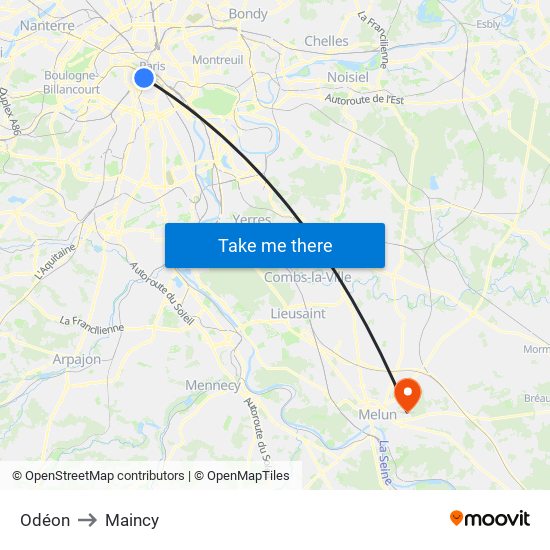 Odéon to Maincy map