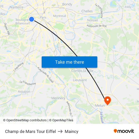 Champ de Mars Tour Eiffel to Maincy map