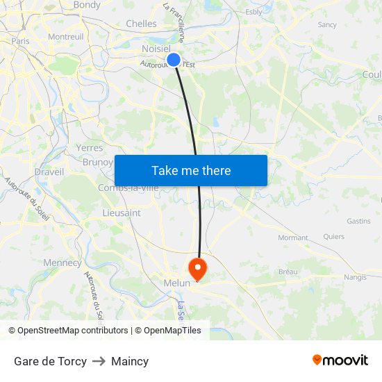 Gare de Torcy to Maincy map