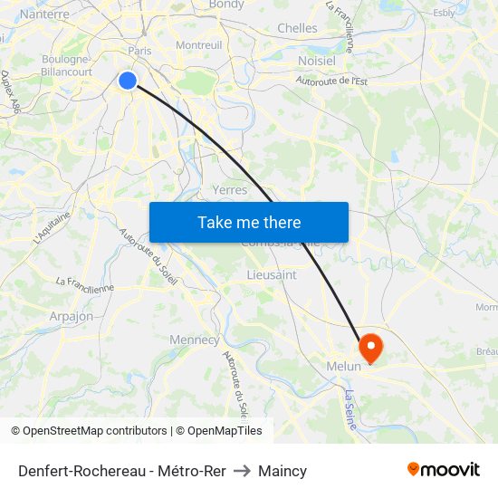 Denfert-Rochereau - Métro-Rer to Maincy map