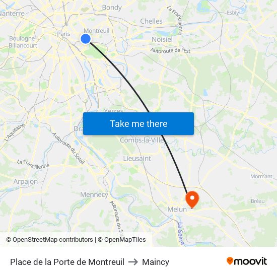 Place de la Porte de Montreuil to Maincy map