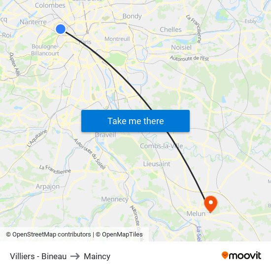 Villiers - Bineau to Maincy map