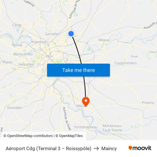 Aéroport Cdg (Terminal 3 – Roissypôle) to Maincy map