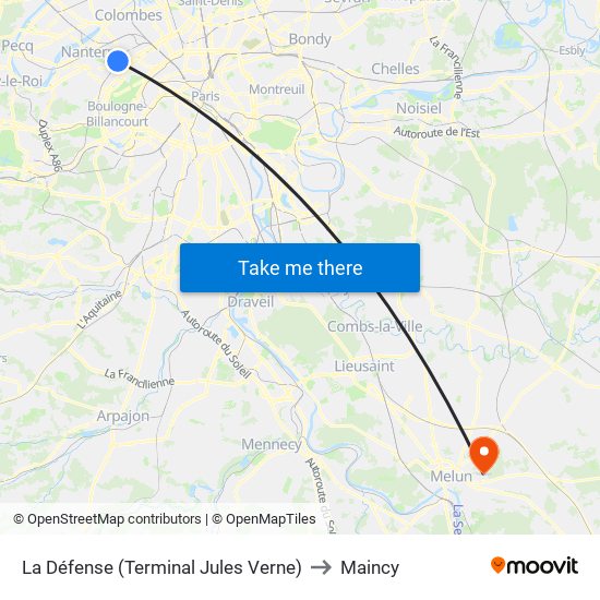 La Défense (Terminal Jules Verne) to Maincy map