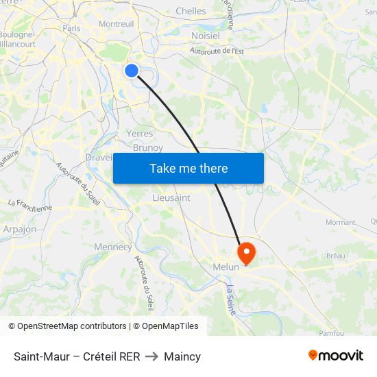 Saint-Maur – Créteil RER to Maincy map