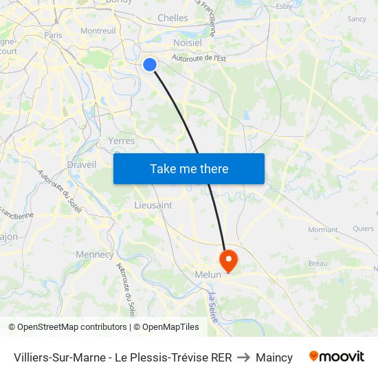 Villiers-Sur-Marne - Le Plessis-Trévise RER to Maincy map