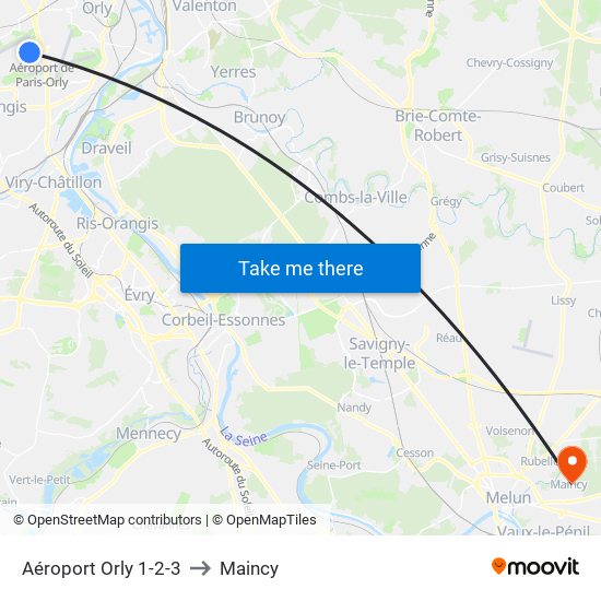 Aéroport Orly 1-2-3 to Maincy map