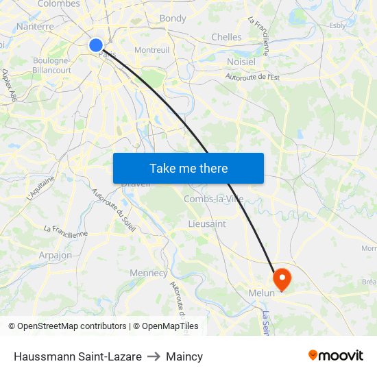 Haussmann Saint-Lazare to Maincy map