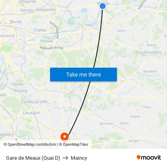 Gare de Meaux (Quai D) to Maincy map