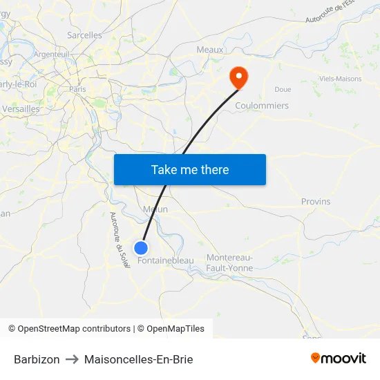 Barbizon to Maisoncelles-En-Brie map