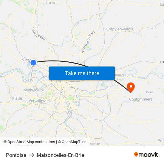 Pontoise to Maisoncelles-En-Brie map