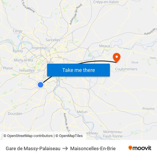 Gare de Massy-Palaiseau to Maisoncelles-En-Brie map