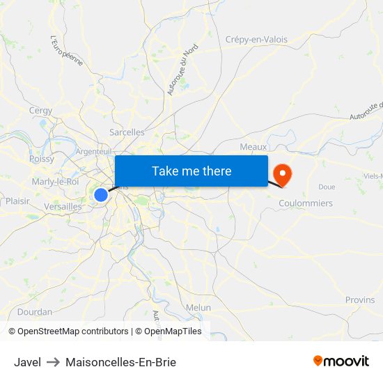 Javel to Maisoncelles-En-Brie map