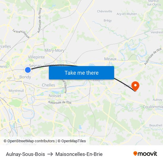 Aulnay-Sous-Bois to Maisoncelles-En-Brie map