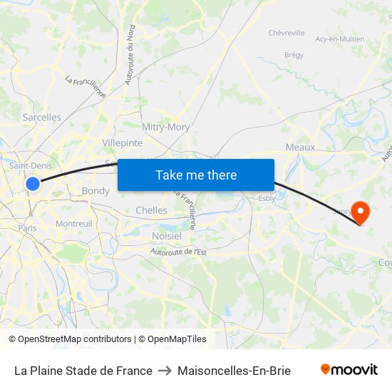 La Plaine Stade de France to Maisoncelles-En-Brie map
