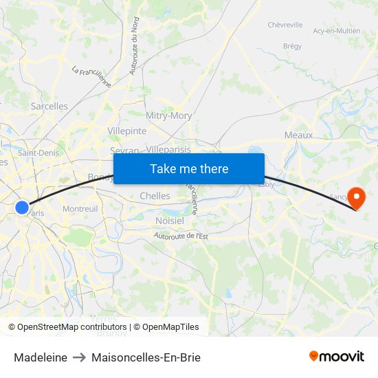 Madeleine to Maisoncelles-En-Brie map