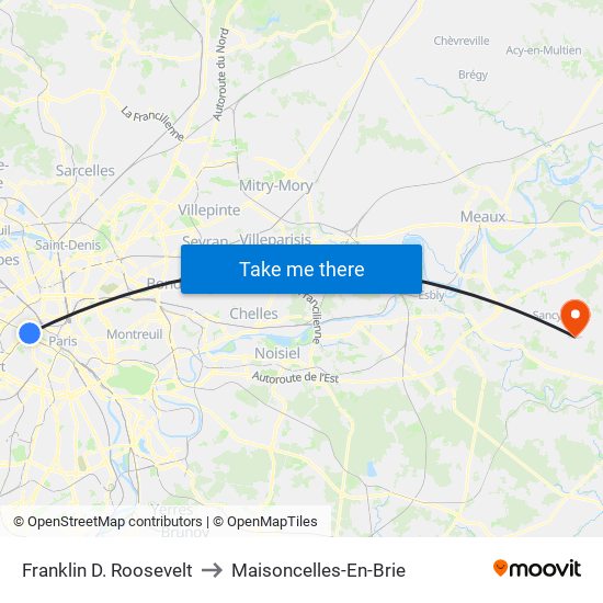 Franklin D. Roosevelt to Maisoncelles-En-Brie map