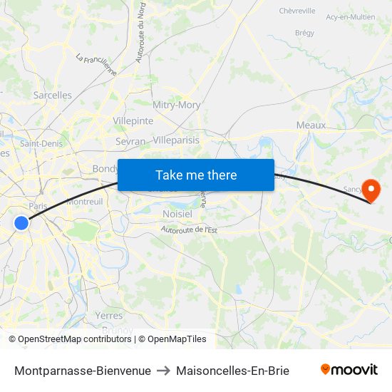 Montparnasse-Bienvenue to Maisoncelles-En-Brie map