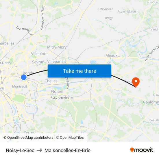 Noisy-Le-Sec to Maisoncelles-En-Brie map