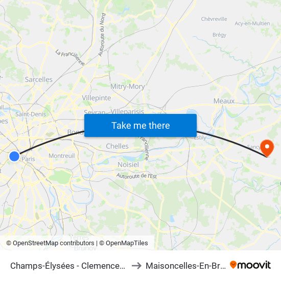 Champs-Élysées - Clemenceau to Maisoncelles-En-Brie map