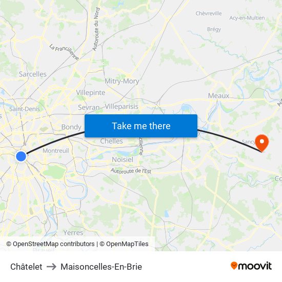 Châtelet to Maisoncelles-En-Brie map