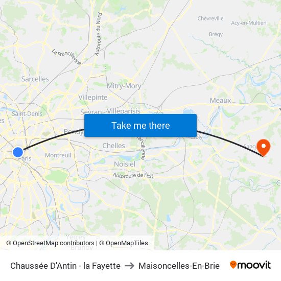 Chaussée D'Antin - la Fayette to Maisoncelles-En-Brie map