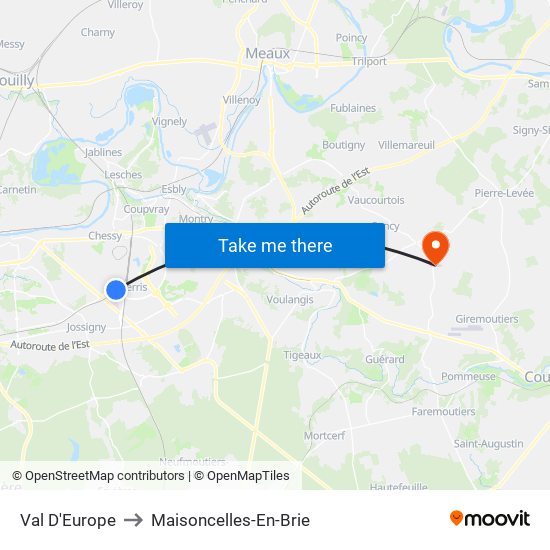 Val D'Europe to Maisoncelles-En-Brie map