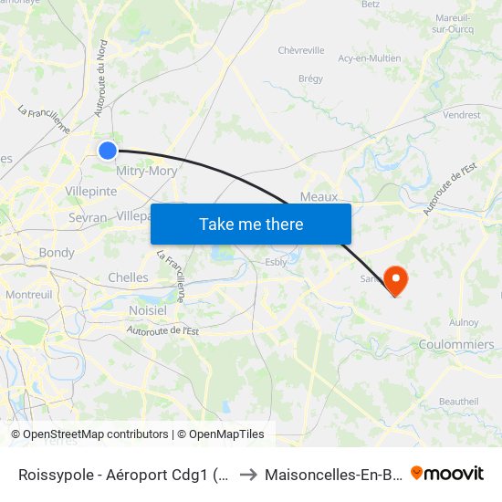 Roissypole - Aéroport Cdg1 (D3) to Maisoncelles-En-Brie map