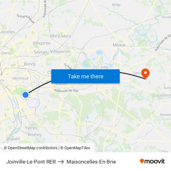 Joinville-Le-Pont RER to Maisoncelles-En-Brie map