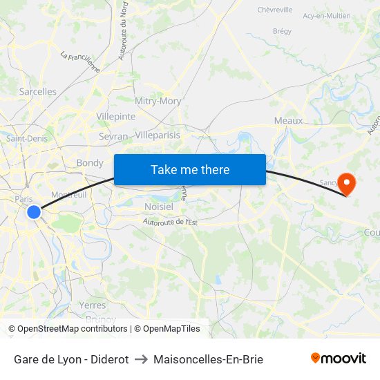 Gare de Lyon - Diderot to Maisoncelles-En-Brie map