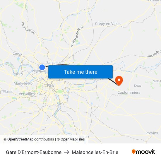 Gare D'Ermont-Eaubonne to Maisoncelles-En-Brie map