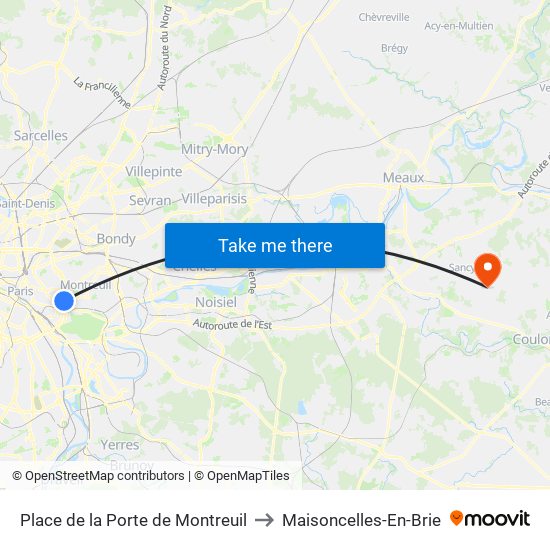 Place de la Porte de Montreuil to Maisoncelles-En-Brie map