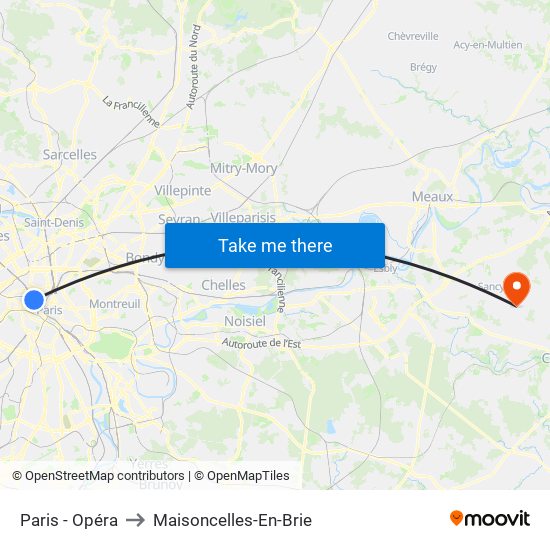 Paris - Opéra to Maisoncelles-En-Brie map