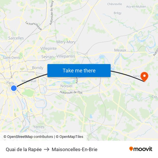 Quai de la Rapée to Maisoncelles-En-Brie map