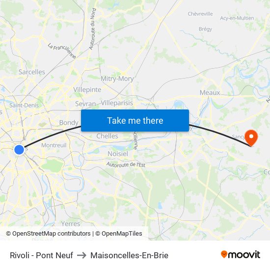 Rivoli - Pont Neuf to Maisoncelles-En-Brie map