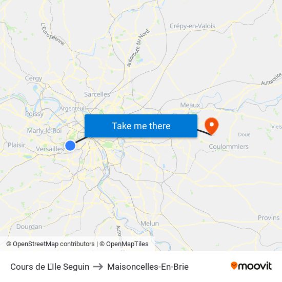 Cours de L'Ile Seguin to Maisoncelles-En-Brie map