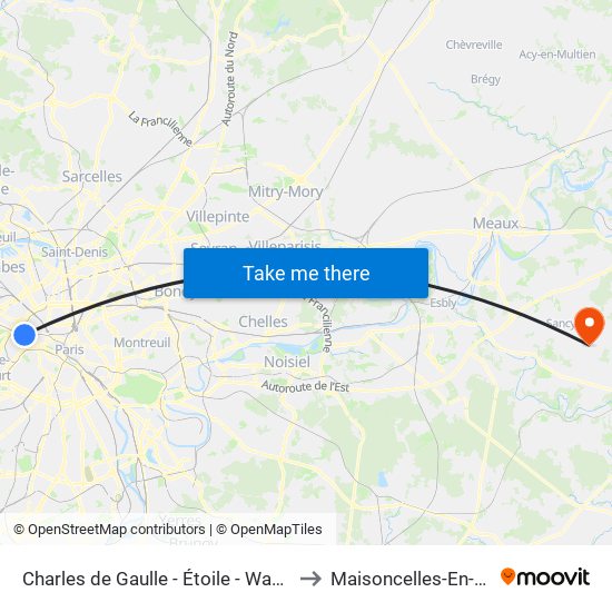 Charles de Gaulle - Étoile - Wagram to Maisoncelles-En-Brie map