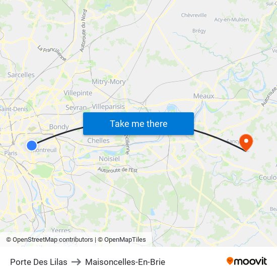 Porte Des Lilas to Maisoncelles-En-Brie map
