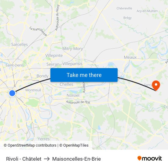 Rivoli - Châtelet to Maisoncelles-En-Brie map
