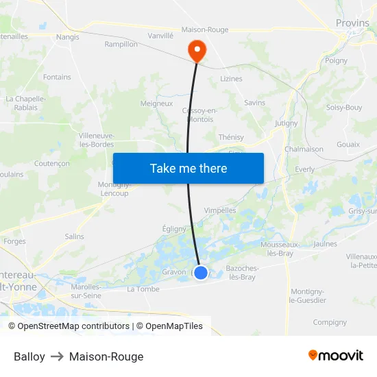 Balloy to Maison-Rouge map