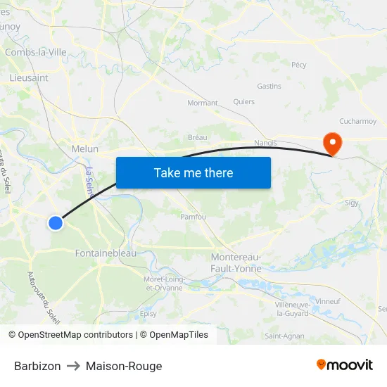 Barbizon to Maison-Rouge map